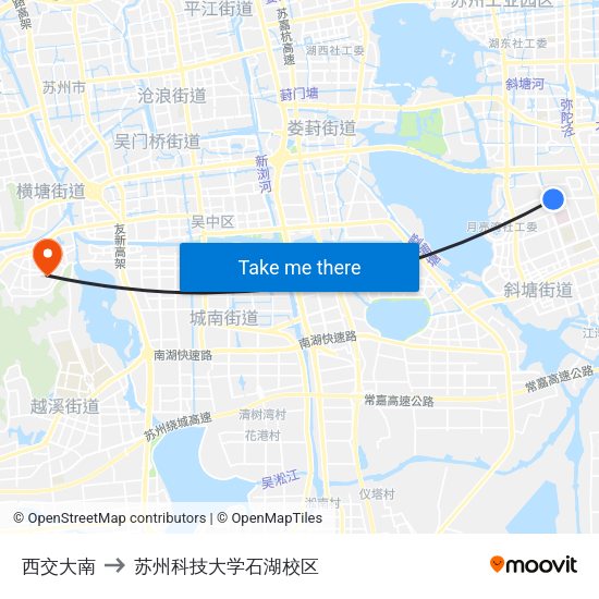 西交大南 to 苏州科技大学石湖校区 map