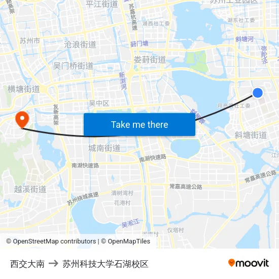 西交大南 to 苏州科技大学石湖校区 map