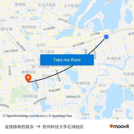 金陵路唯胜路东 to 苏州科技大学石湖校区 map