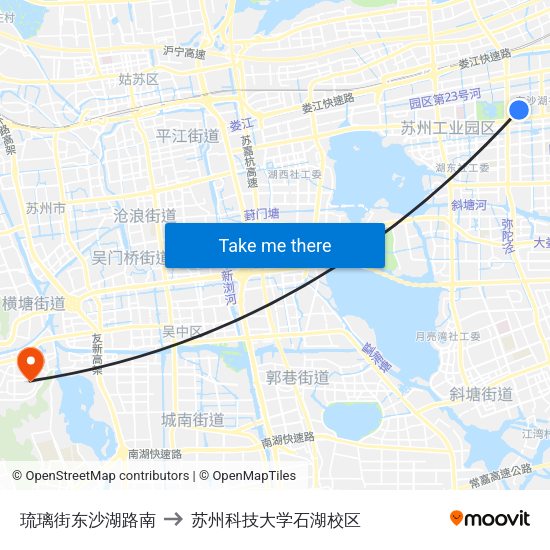 琉璃街东沙湖路南 to 苏州科技大学石湖校区 map