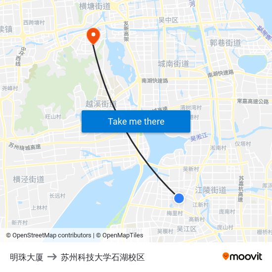 明珠大厦 to 苏州科技大学石湖校区 map