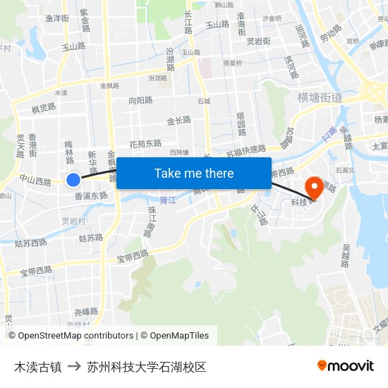 木渎古镇 to 苏州科技大学石湖校区 map