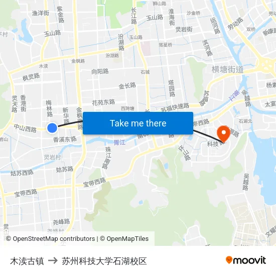 木渎古镇 to 苏州科技大学石湖校区 map