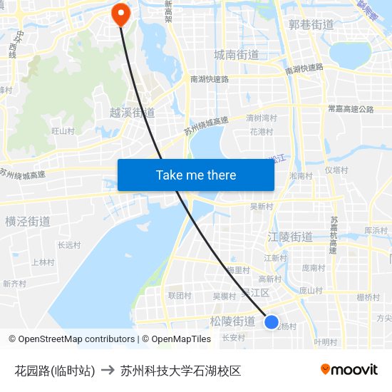花园路(临时站) to 苏州科技大学石湖校区 map