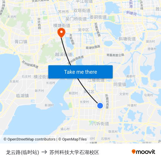 龙云路(临时站) to 苏州科技大学石湖校区 map