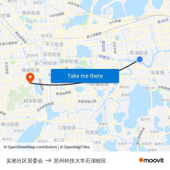 吴淞社区居委会 to 苏州科技大学石湖校区 map