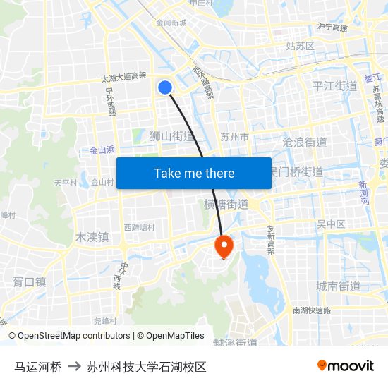 马运河桥 to 苏州科技大学石湖校区 map