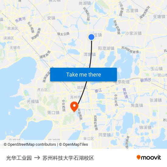 光华工业园 to 苏州科技大学石湖校区 map