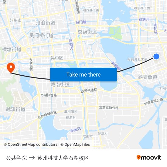 公共学院 to 苏州科技大学石湖校区 map