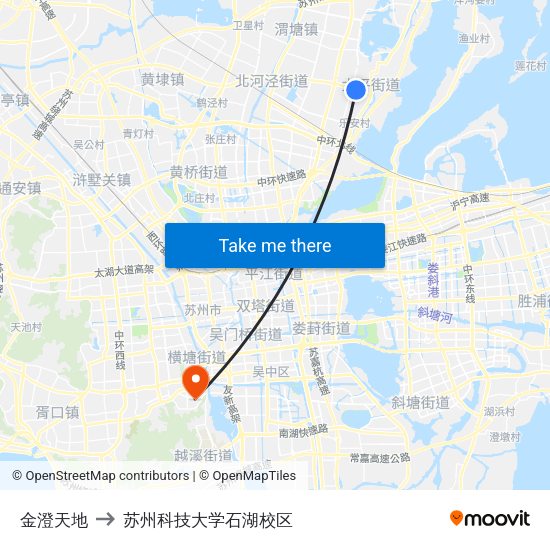 金澄天地 to 苏州科技大学石湖校区 map