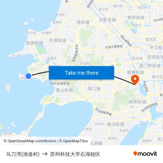 马刀湾(渔港村) to 苏州科技大学石湖校区 map