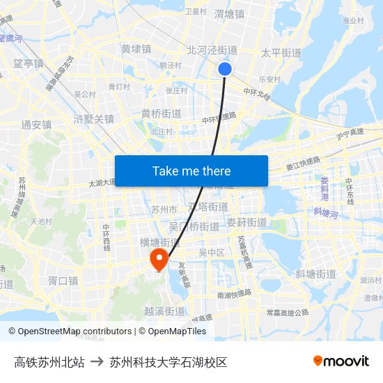 高铁苏州北站 to 苏州科技大学石湖校区 map