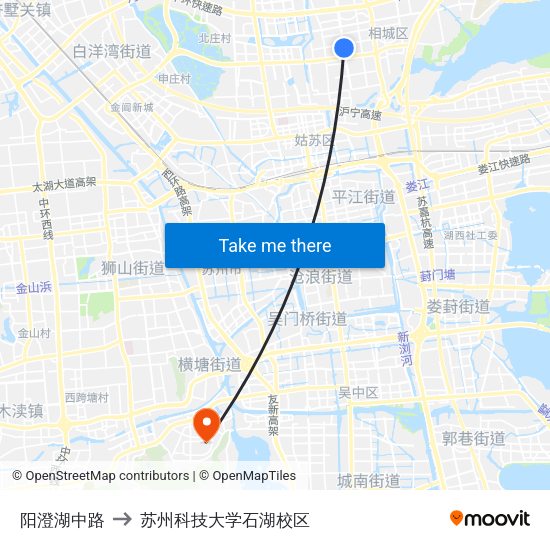 阳澄湖中路 to 苏州科技大学石湖校区 map