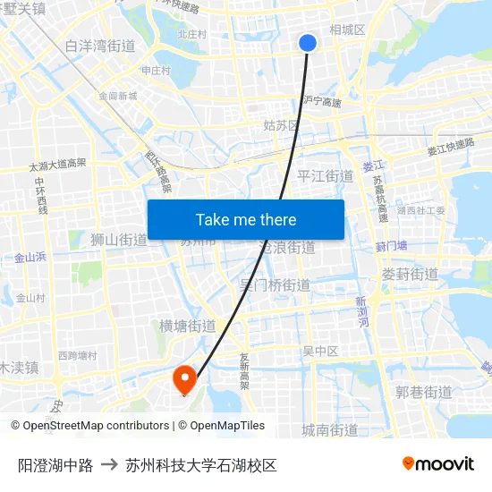 阳澄湖中路 to 苏州科技大学石湖校区 map