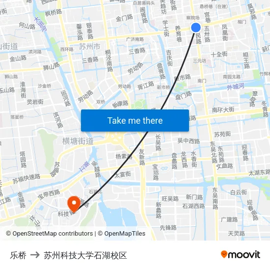 乐桥 to 苏州科技大学石湖校区 map