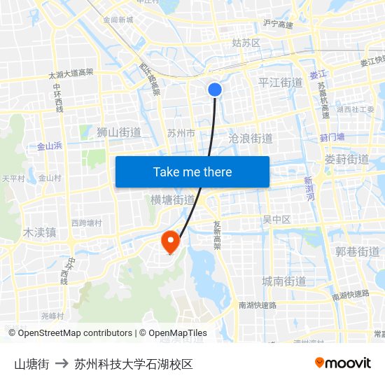 山塘街 to 苏州科技大学石湖校区 map