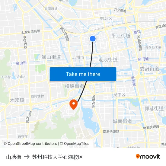 山塘街 to 苏州科技大学石湖校区 map
