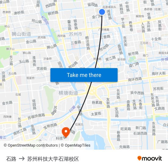 石路 to 苏州科技大学石湖校区 map
