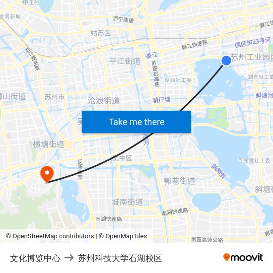 文化博览中心 to 苏州科技大学石湖校区 map