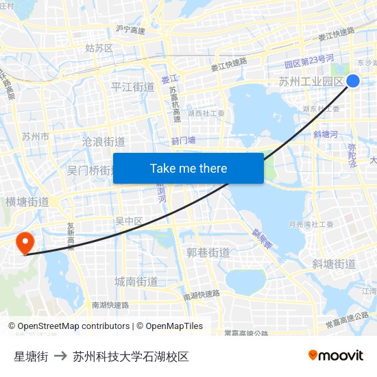 星塘街 to 苏州科技大学石湖校区 map
