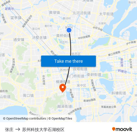 张庄 to 苏州科技大学石湖校区 map