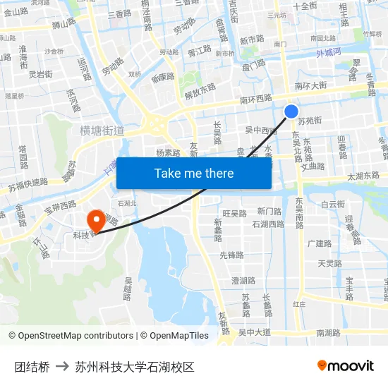 团结桥 to 苏州科技大学石湖校区 map