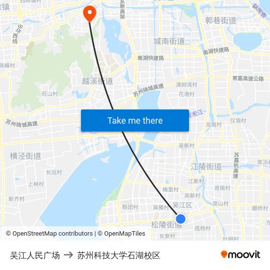 吴江人民广场 to 苏州科技大学石湖校区 map