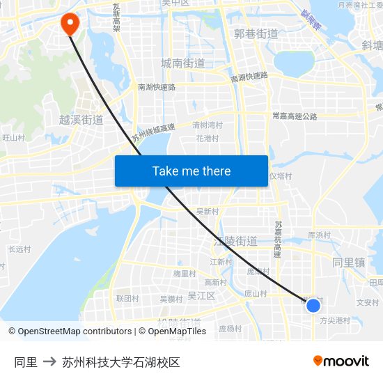 同里 to 苏州科技大学石湖校区 map