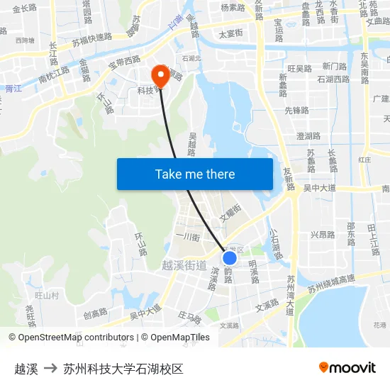 越溪 to 苏州科技大学石湖校区 map