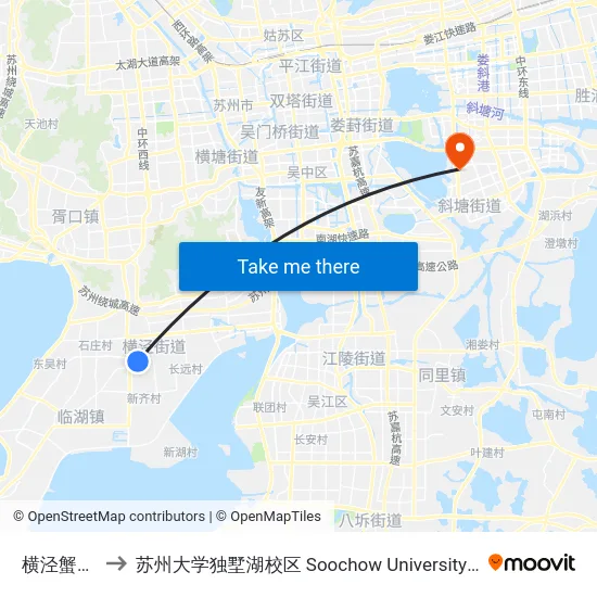 横泾蟹市场北 to 苏州大学独墅湖校区 Soochow University Dushu Lake Campus map