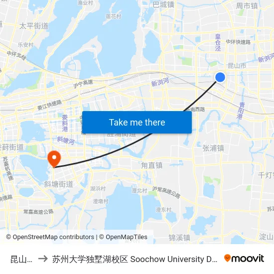 昆山商厦 to 苏州大学独墅湖校区 Soochow University Dushu Lake Campus map