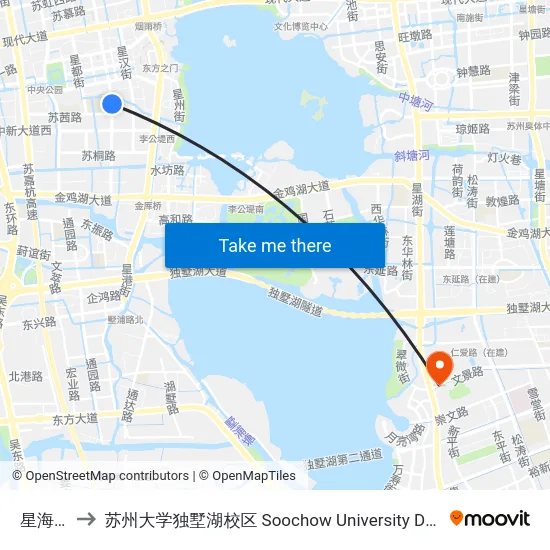 星海公园 to 苏州大学独墅湖校区 Soochow University Dushu Lake Campus map