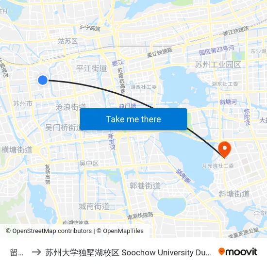 留园路 to 苏州大学独墅湖校区 Soochow University Dushu Lake Campus map