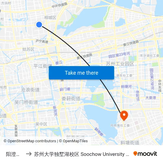 阳澄湖中路 to 苏州大学独墅湖校区 Soochow University Dushu Lake Campus map