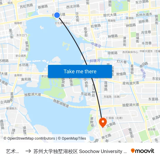 艺术中心北 to 苏州大学独墅湖校区 Soochow University Dushu Lake Campus map