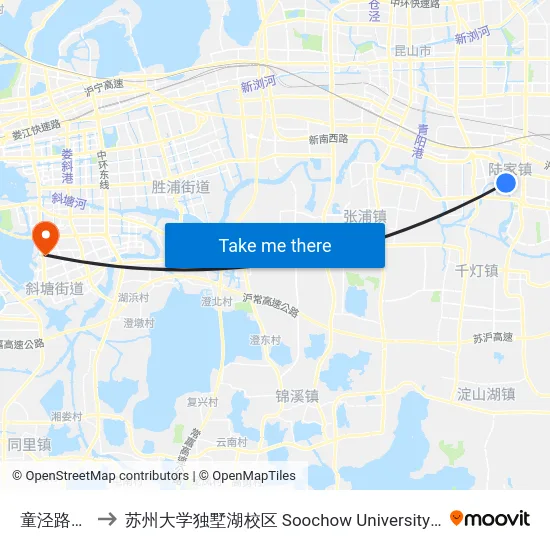 童泾路菉溪路 to 苏州大学独墅湖校区 Soochow University Dushu Lake Campus map
