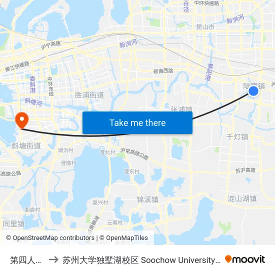 第四人民医院 to 苏州大学独墅湖校区 Soochow University Dushu Lake Campus map