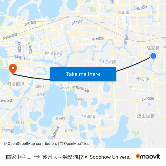 陆家中学(高中部) to 苏州大学独墅湖校区 Soochow University Dushu Lake Campus map