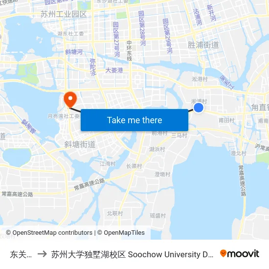 东关村东 to 苏州大学独墅湖校区 Soochow University Dushu Lake Campus map