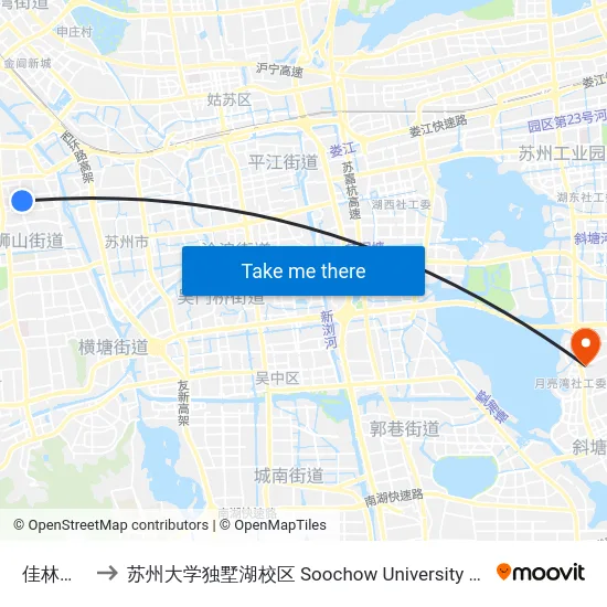 佳林花苑西 to 苏州大学独墅湖校区 Soochow University Dushu Lake Campus map