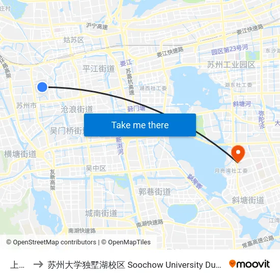 上津桥 to 苏州大学独墅湖校区 Soochow University Dushu Lake Campus map