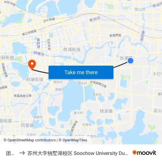 团结桥 to 苏州大学独墅湖校区 Soochow University Dushu Lake Campus map
