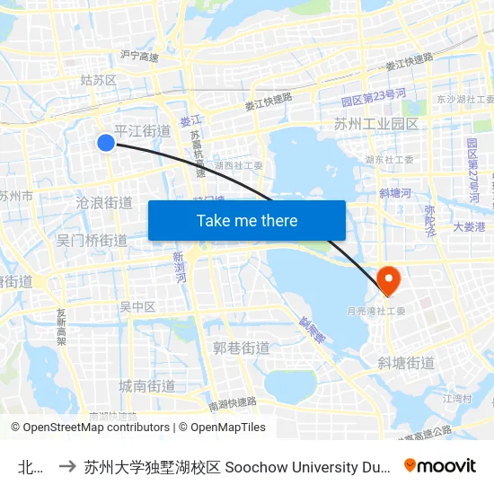 北寺塔 to 苏州大学独墅湖校区 Soochow University Dushu Lake Campus map