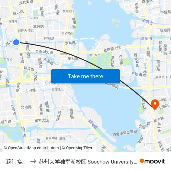 葑门换乘站南 to 苏州大学独墅湖校区 Soochow University Dushu Lake Campus map