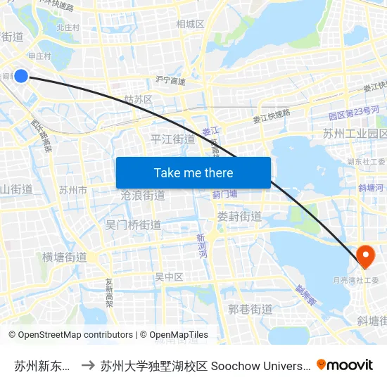 苏州新东方汽配城 to 苏州大学独墅湖校区 Soochow University Dushu Lake Campus map