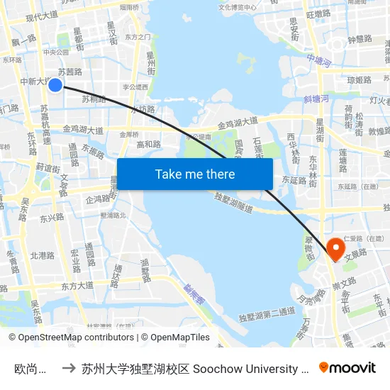 欧尚超市东 to 苏州大学独墅湖校区 Soochow University Dushu Lake Campus map