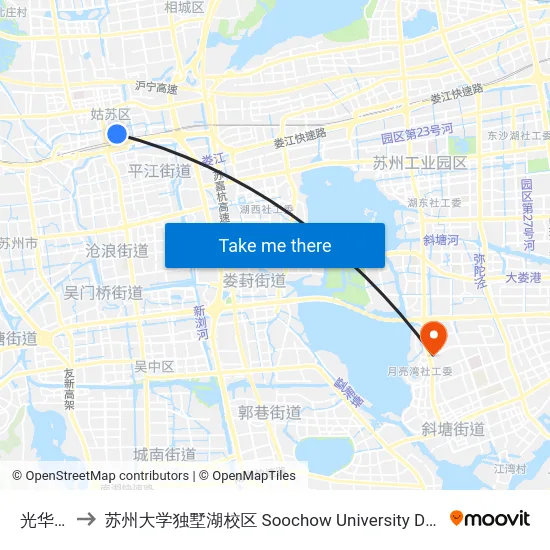 光华桥西 to 苏州大学独墅湖校区 Soochow University Dushu Lake Campus map