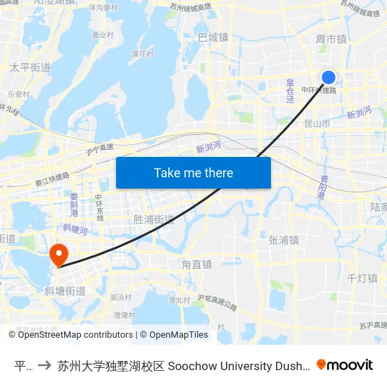 平庄 to 苏州大学独墅湖校区 Soochow University Dushu Lake Campus map