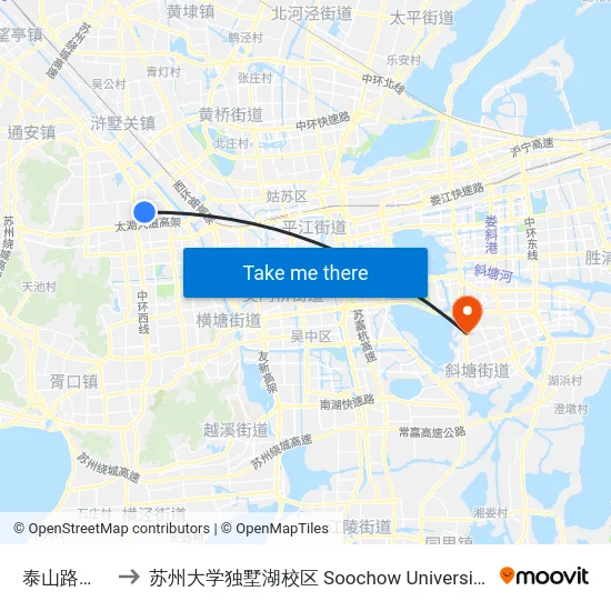 泰山路珠江路西 to 苏州大学独墅湖校区 Soochow University Dushu Lake Campus map