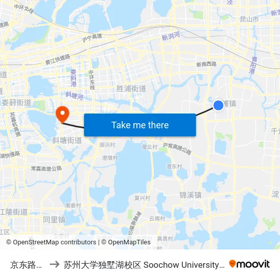 京东路商秧路 to 苏州大学独墅湖校区 Soochow University Dushu Lake Campus map